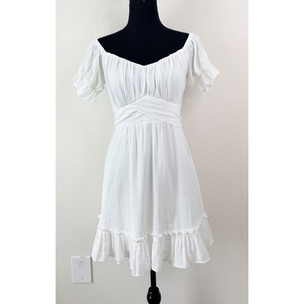 Selfie Leslie White Off Shoulder Mini Dress M Flowy Ruffle Cottagecore Romantic